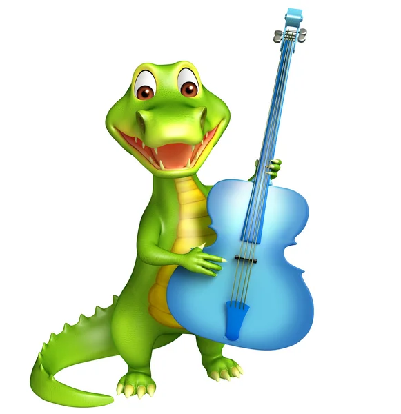Aranyos Aligator rajzfilmfigura gitár — Stock Fotó