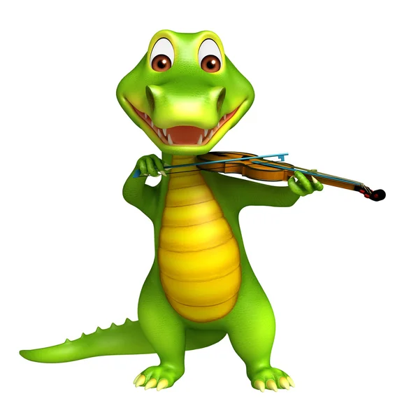 Aranyos Aligator rajzfilmfigura-a hegedű — Stock Fotó