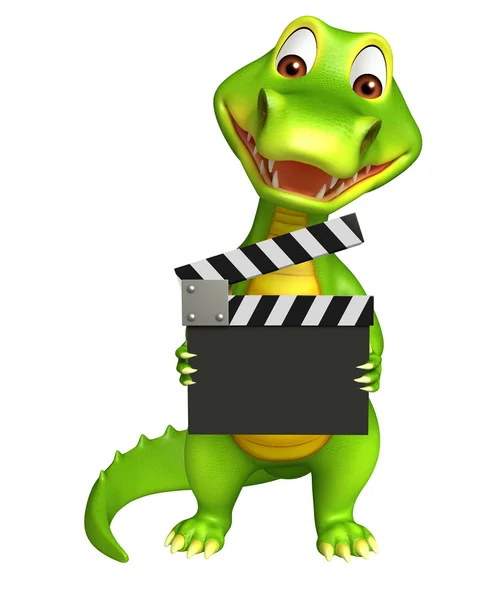 Karakter kartun Aligator lucu dengan papan clapper — Stok Foto