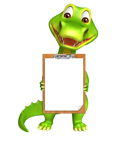 Drăguț personaj de desene animate Aligator cu pad de examen — Fotografie, imagine de stoc