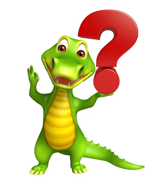 Carino personaggio dei cartoni animati Aligator con segno punto interrogativo — Foto Stock