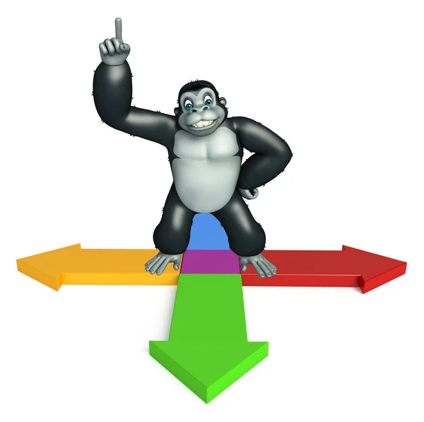 Söta Gorilla seriefiguren med pil skylt — Stockfoto