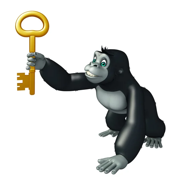 Roztomilá gorila kreslená postava s klíčem — Stock fotografie