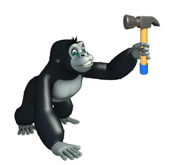 Niedliche Gorilla-Cartoon-Figur mit Hammer — Stockfoto