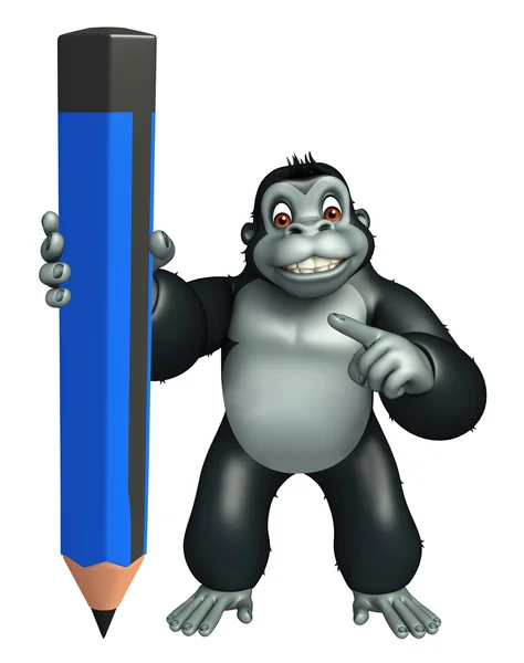 Roztomilá gorila kreslená postava s tužkou — Stock fotografie