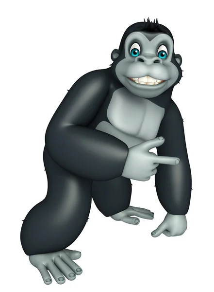 Cute Gorilla cartoon character with pointing towards black space — Stock Photo, Image