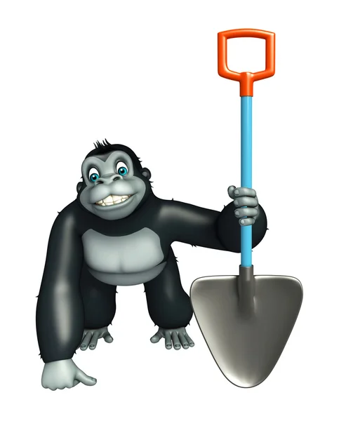 Niedliche Gorilla-Zeichentrickfigur mit Baggerschaufel — Stockfoto