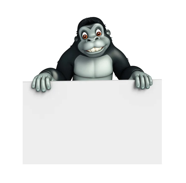 Cute Gorilla cartoon character with white board — Stock Photo, Image