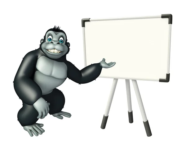 Lindo personaje de dibujos animados gorila con tablero blanco — Foto de Stock