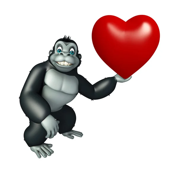 Divertente personaggio dei cartoni animati Gorilla con segno herat — Foto Stock