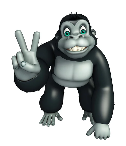 Cute Gorilla cartoon character with assigning victory — Stock Photo, Image