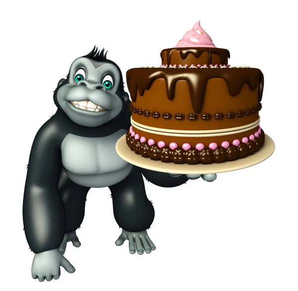 Cute goryl kreskówka z ciastem — Zdjęcie stockowe