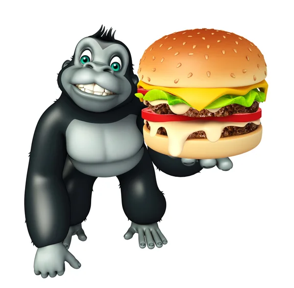 Cute goryl kreskówka z burger — Zdjęcie stockowe
