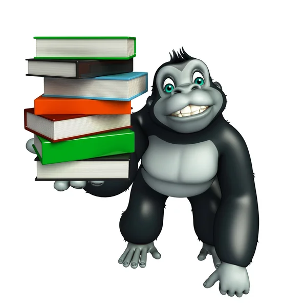 Милый персонаж из мультфильма Горилла со стопкой книг — стоковое фото