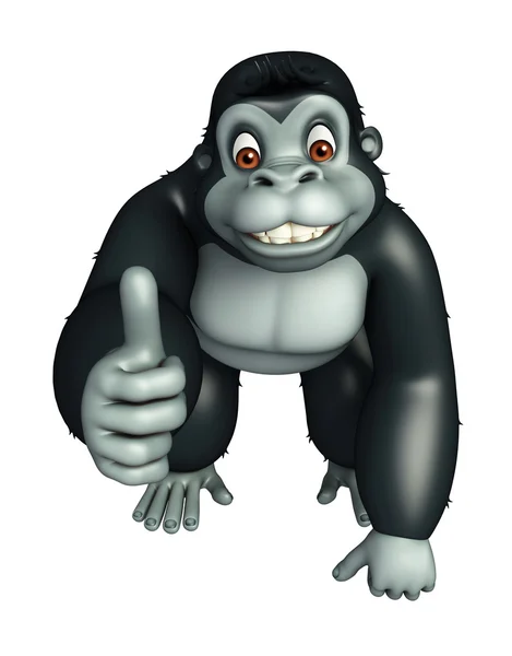 Bonito Gorila personagem de desenho animado com a atribuição de thums up — Fotografia de Stock
