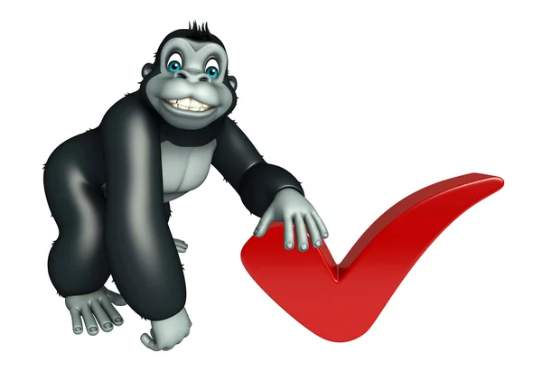 Gorila bonito personagem de desenho animado com sinal de direita — Fotografia de Stock