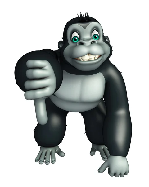 Cute Gorilla cartoon character with assigning thums down — Stock Photo, Image