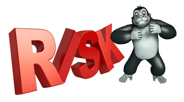 Lindo personaje de dibujos animados gorila con signo de riesgo —  Fotos de Stock