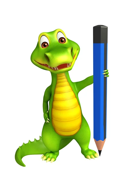 Cute Aligator cartoon character with pencil — Stock Photo, Image