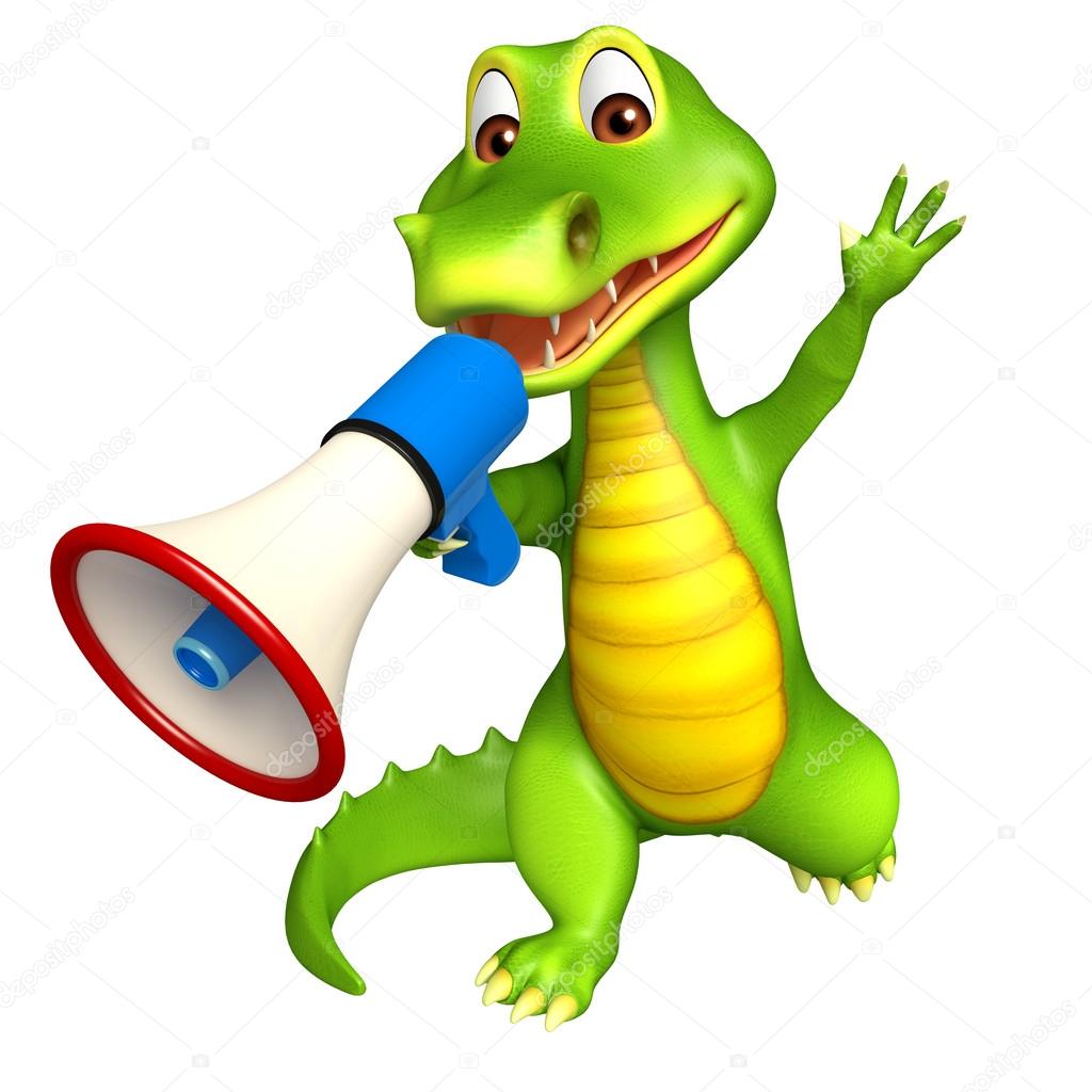 cute Aligator cartoon character with loudspeaker