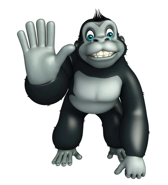 Cute Gorilla cartoon character with assiging stop — Stock Photo, Image