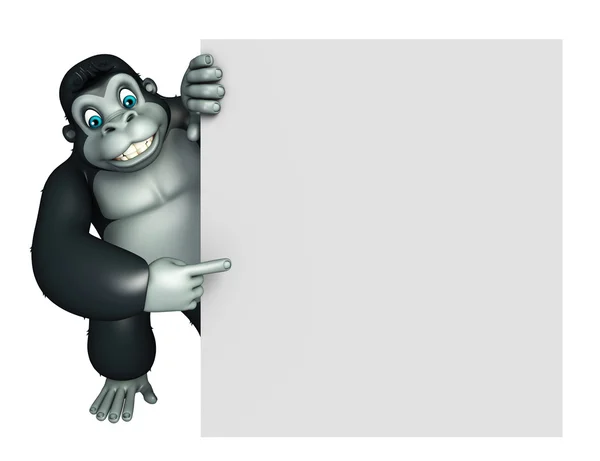 可爱的大猩猩卡通角色，与白板 — 图库照片