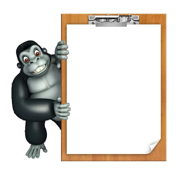 Cute Gorilla cartoon character with exam pad — Stock Photo, Image