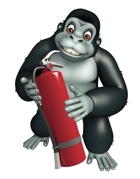 Gorila kreslená postava s hasicí přístroj — Stock fotografie