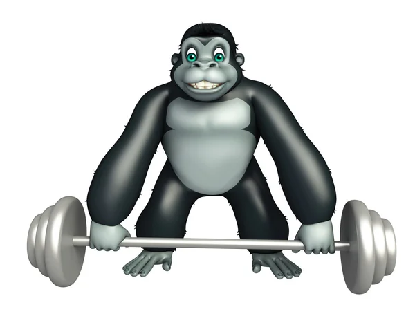 可爱的大猩猩卡通人物与 Gim 设备 — 图库照片