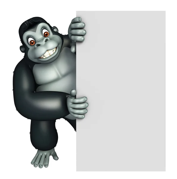 Cute goryl kreskówka z biały deska — Zdjęcie stockowe