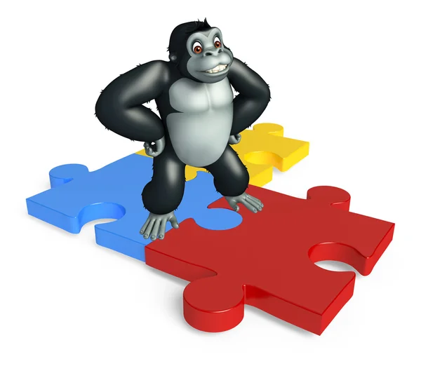 Cute Gorilla cartoon character with puzzel sign — Stock Photo, Image