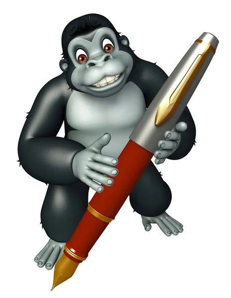 Niedlichen Gorilla Cartoon-Figur mit Stift — Stockfoto