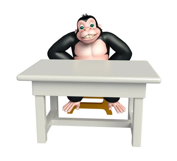 Χαριτωμένο γορίλα χαρακτήρα κινουμένων σχεδίων με τραπέζι και καρέκλα — Φωτογραφία Αρχείου