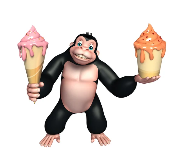 Niedliche Gorilla-Cartoon-Figur mit Eis — Stockfoto
