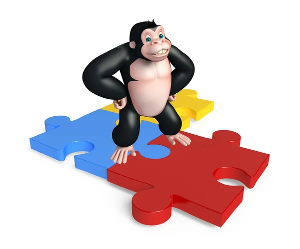 Bonito Gorila personagem de desenho animado com sinal de puzzel — Fotografia de Stock