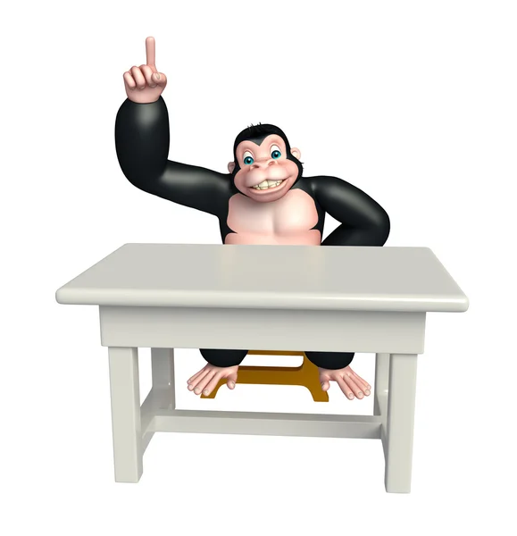 Niedliche Gorilla-Cartoon-Figur mit Tisch und Stuhl — Stockfoto