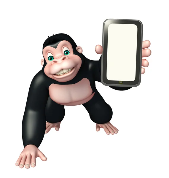 Lindo personaje de dibujos animados gorila con móvil —  Fotos de Stock