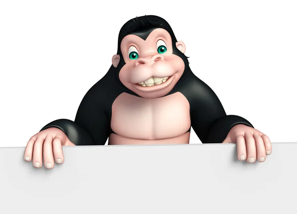 Gorila bonito personagem de desenho animado com placa branca — Fotografia de Stock