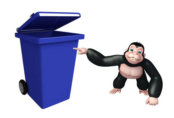 Cute Gorilla cartoon character with dustbin — Stock Photo, Image