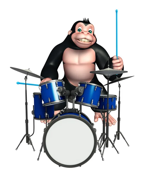 Zabawy goryl postać z kreskówek z bębna — Zdjęcie stockowe
