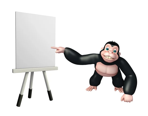 Cute Gorilla cartoon character with white board — Stock Photo, Image