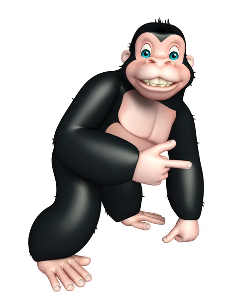 Roztomilá gorila kreslená postava s směřující na prázdné spac — Stock fotografie