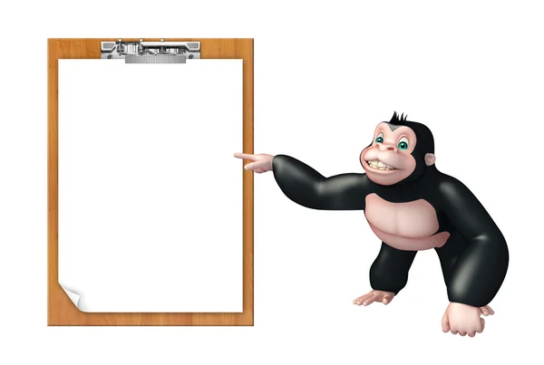 Simpatico personaggio dei cartoni animati Gorilla con pad esame — Foto Stock