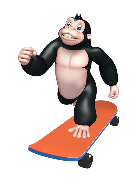 Cute Gorilla cartoon character with skateboard — Stock Photo, Image