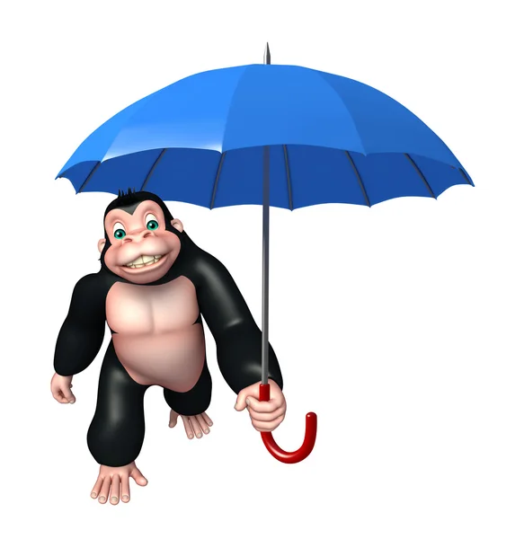 Cute goryl kreskówka z parasolem — Zdjęcie stockowe