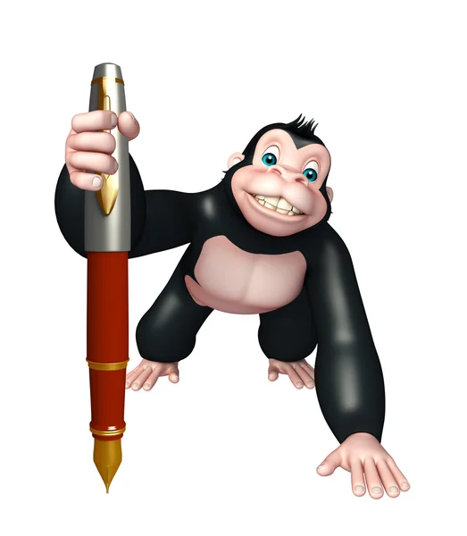 Cute Gorilla cartoon character with pen — Stock Photo, Image