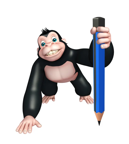 Roztomilá gorila kreslená postava s tužkou — Stock fotografie