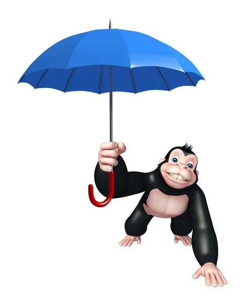 Niedlichen Gorilla Cartoon-Figur mit Regenschirm — Stockfoto