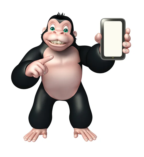 Roztomilá gorila kreslená postava s mobile — Stock fotografie
