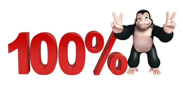 Веселий персонаж мультфільму Горилья зі знаком 100% — стокове фото